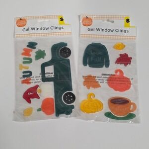 Perfect Harvest Gel Window Clings Set of 2 Fall Autumn Truck Gnome Pumpkin Leaf